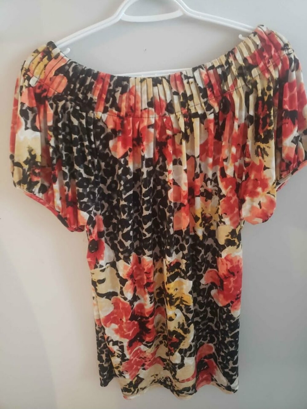 Style & Co. Black Floral Off-Shoulder Tunic with Red and Yellow Accents